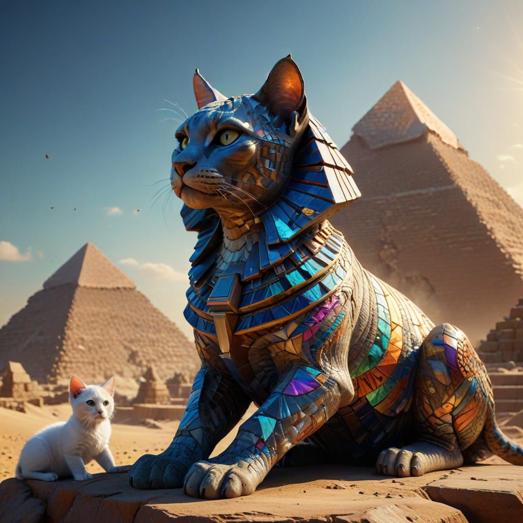 Gigantic Sphinx Created from Furry Kittens in Vibrant, Hyper...