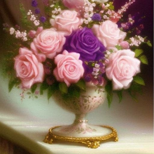 Pink and Purple Roses Bouquet in Ethereal Style