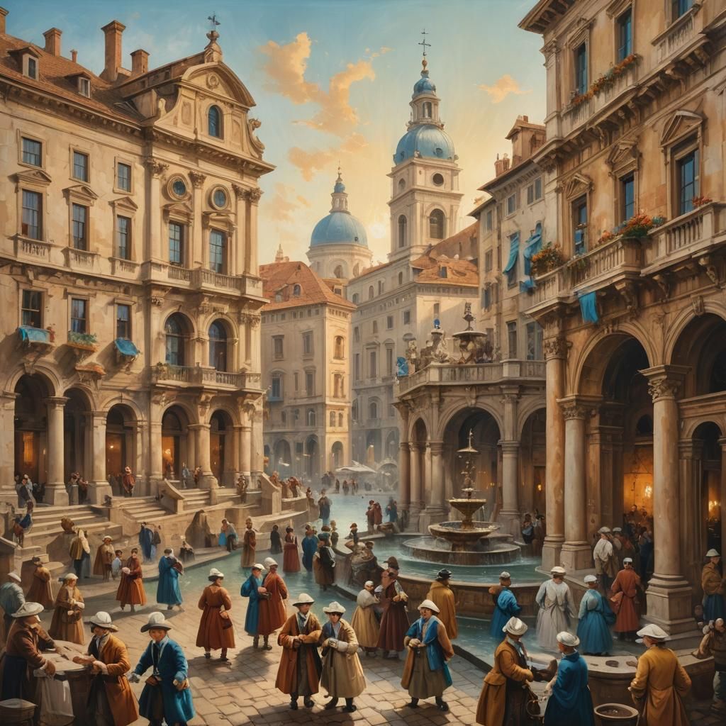 Classical Cityscape Oil Painting in Canaletto Style