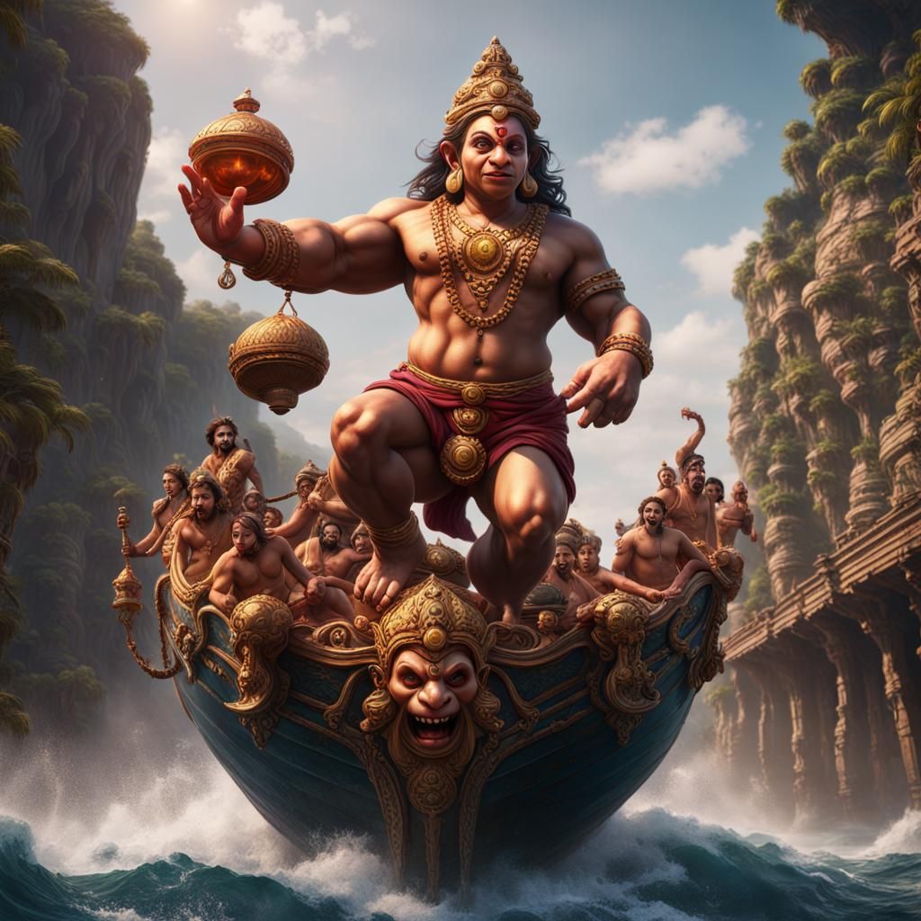 Bajrangbali Leaps: Detailed Fantasy Concept Art