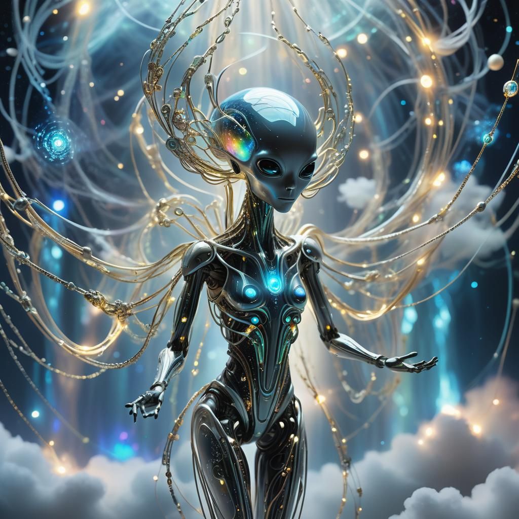 Ethereal AI Dreamscape with Iridescent Data Clouds