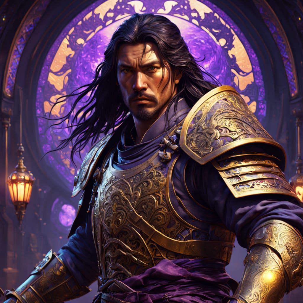 Fierce Samurai Warrior in Digital Art Nouveau Style