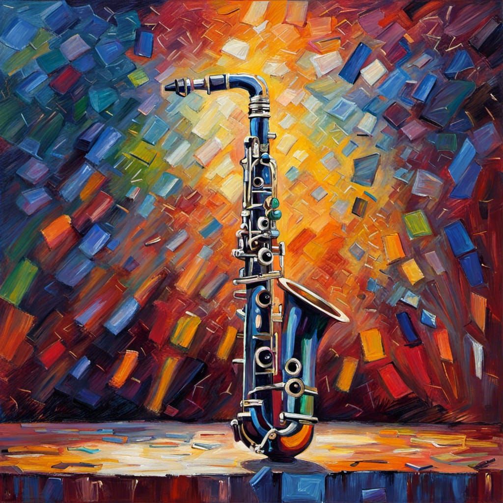 Clarinet in Spotlight: Neo-Impressionist Oil Painting