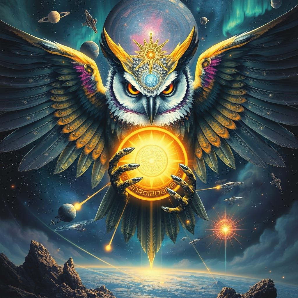 Cosmic Owl Guardian of Celestial Wonders