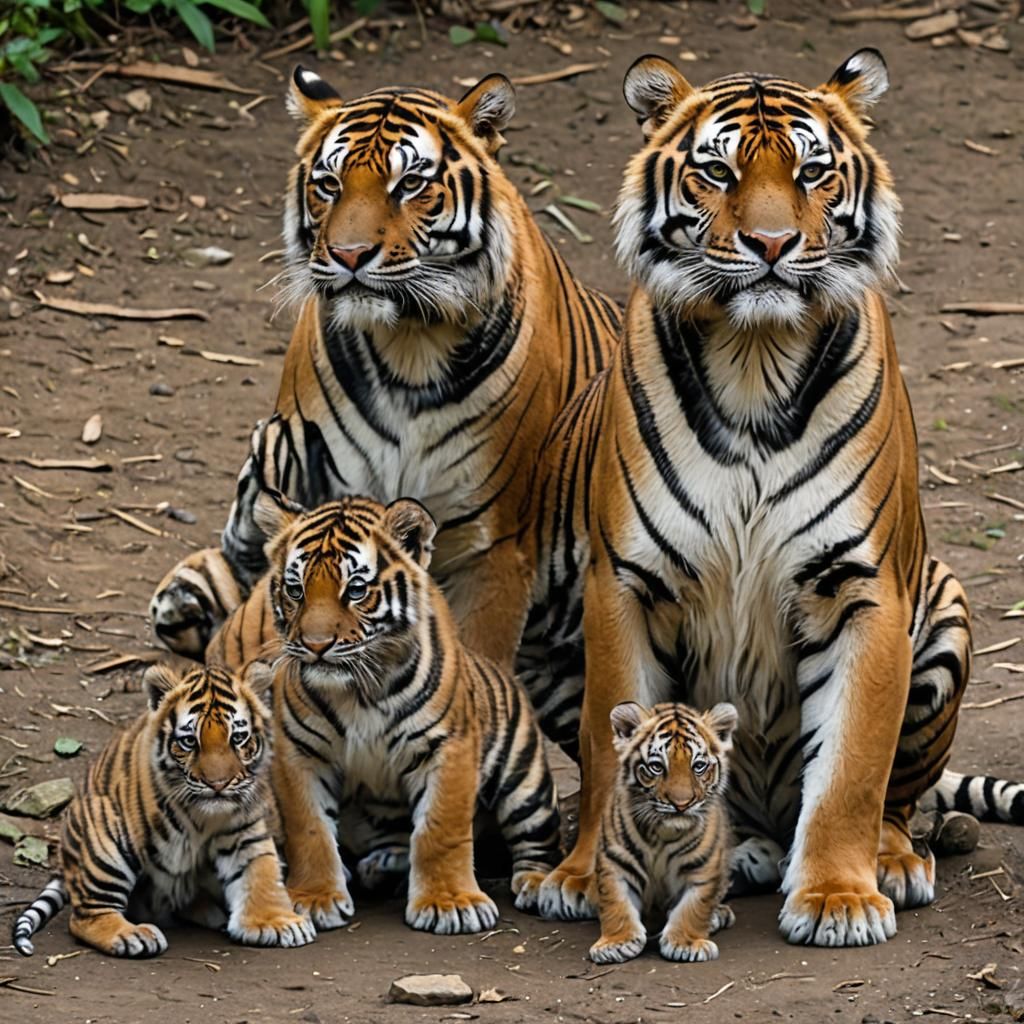 Tiger with Cubs: A Mother's Love