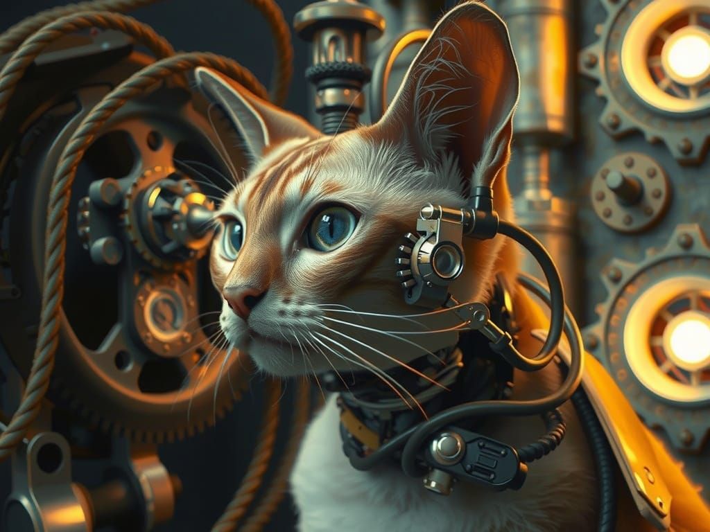 Cybernetic Cat in a Dark Futuristic Exosuit