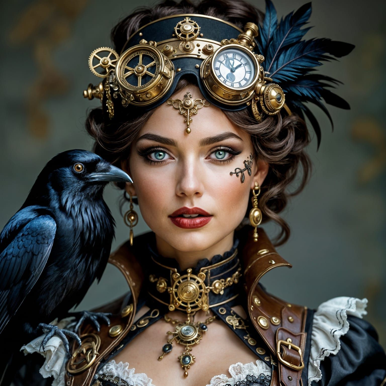 Steampunk Woman With Raven Portrait