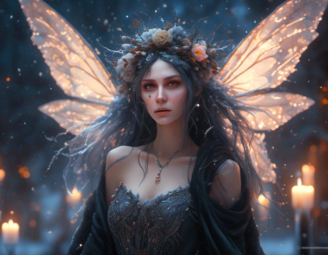Gothic Winter Fairy Portrait in Hyperrealism Style