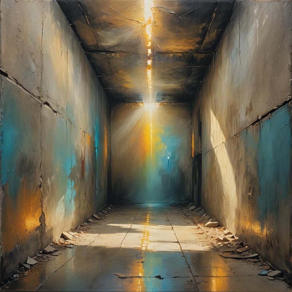 Ethereal Light Ray Shines Through Tunnel in Art Deco Style