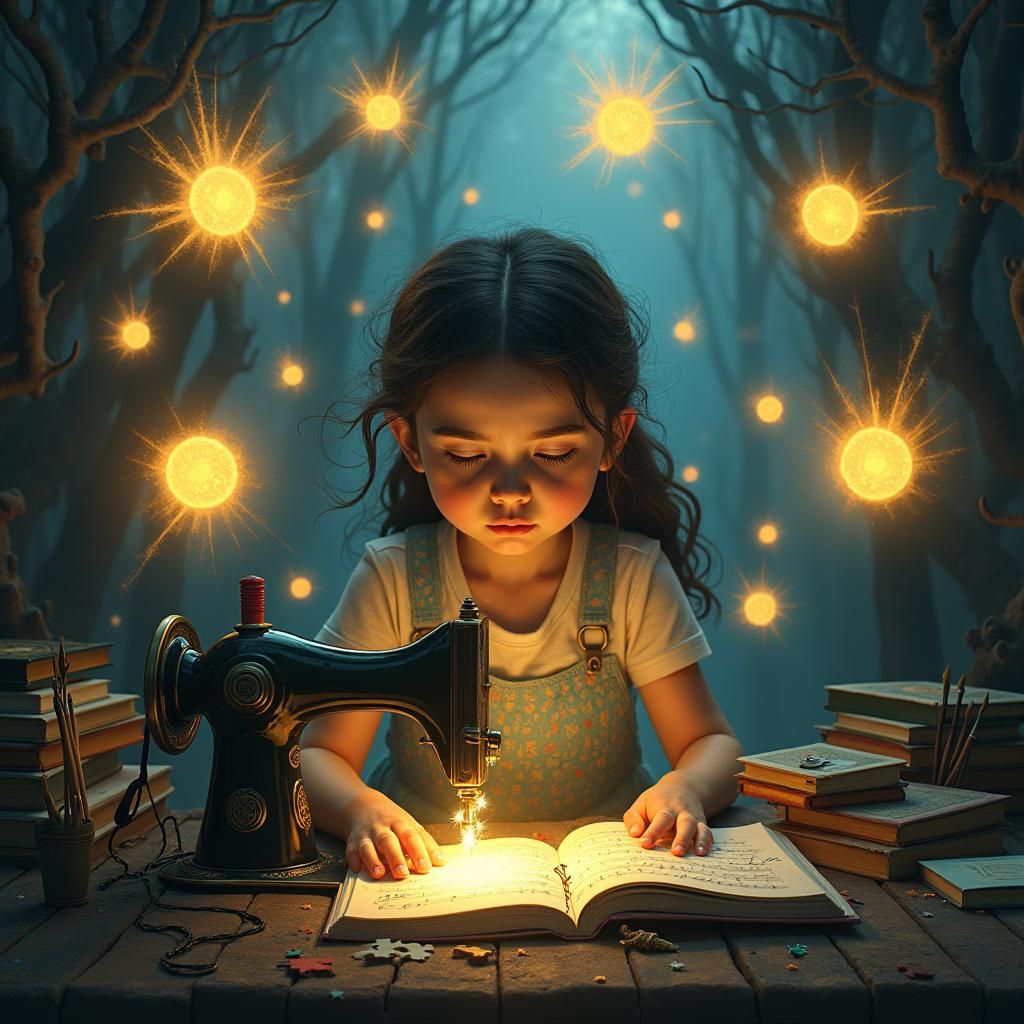 Girl Juggling Hobbies in Ethereal Matte Painting