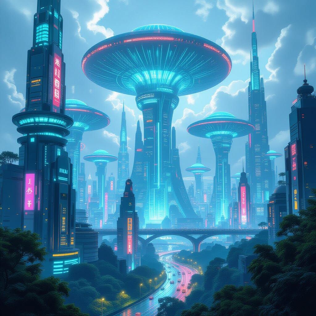 Futuristic Mushroom Cityscape in a Sleek Style