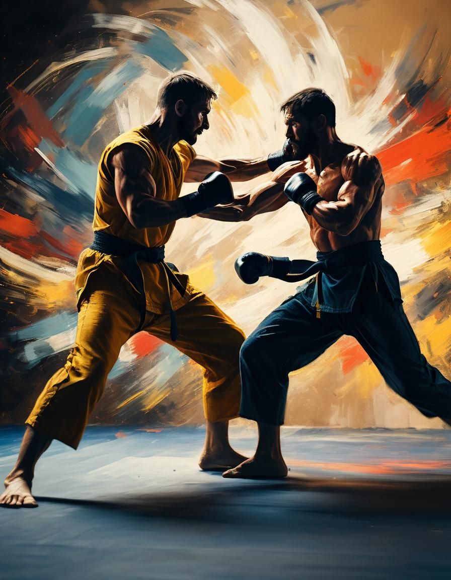 Dynamic Grapple in Abstract Expressionist Style