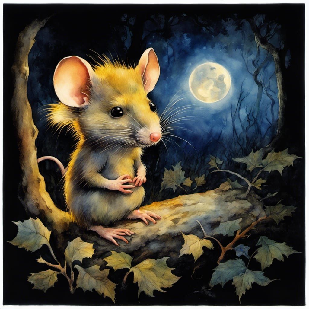 Enchanting Watercolor Rat in Magical Woods
