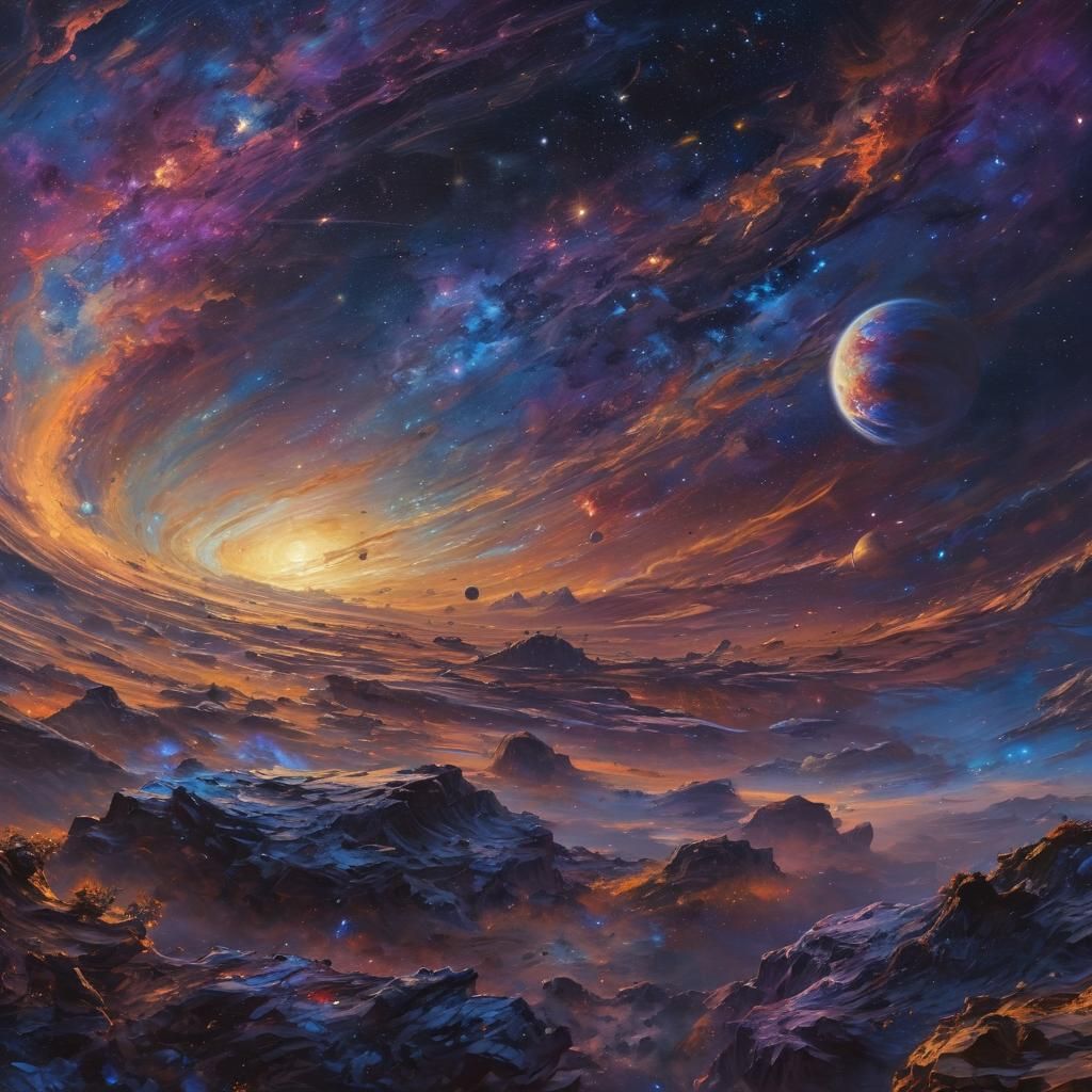 Vibrant Galaxy Oil Painting with Iridescent Starlight