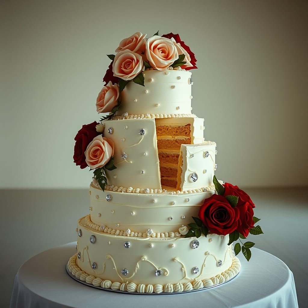 Stunning Topsy-Turvy Cake with Clear Glass Roses and Diamond...