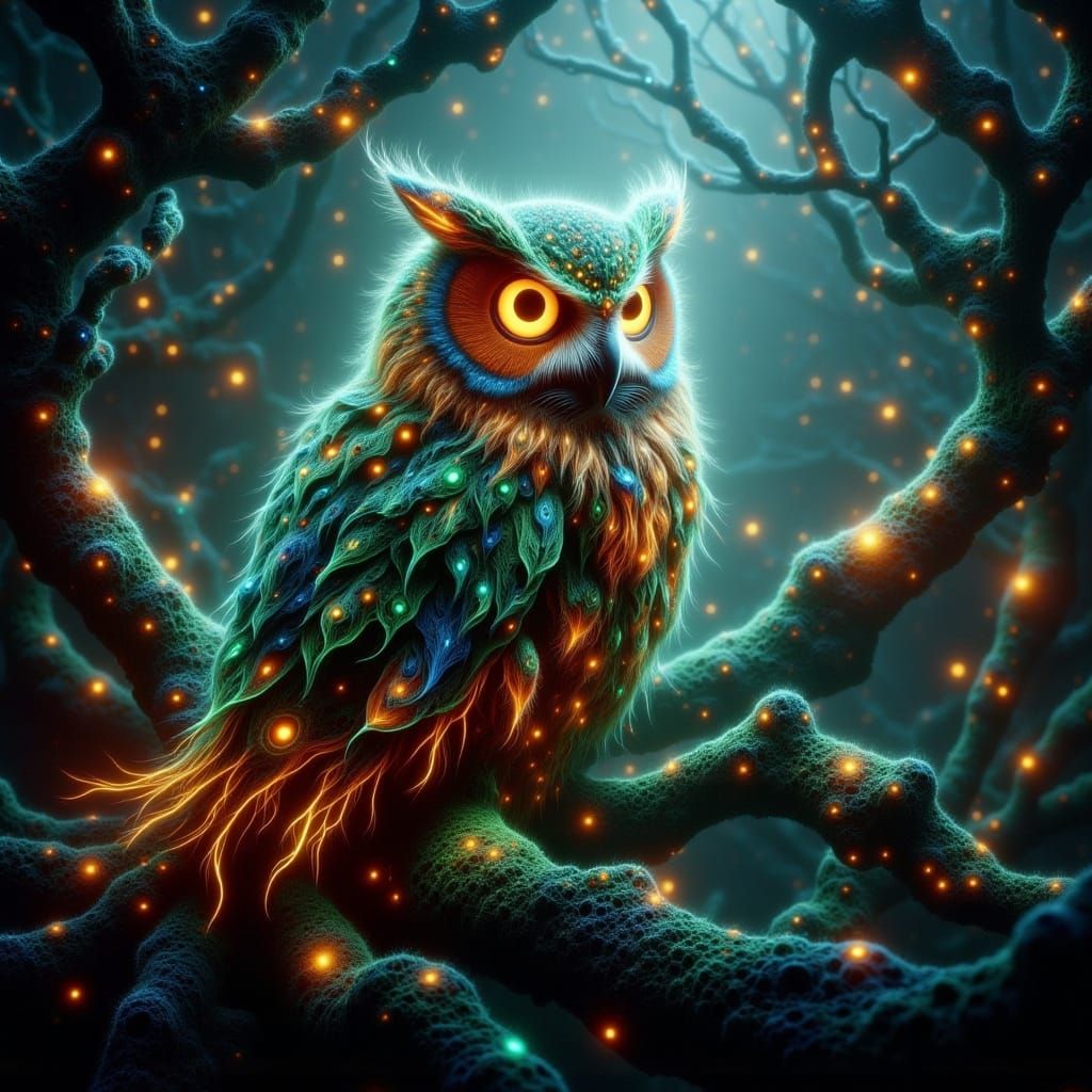 Majestic Owl in Dreamlike Forest Landscape