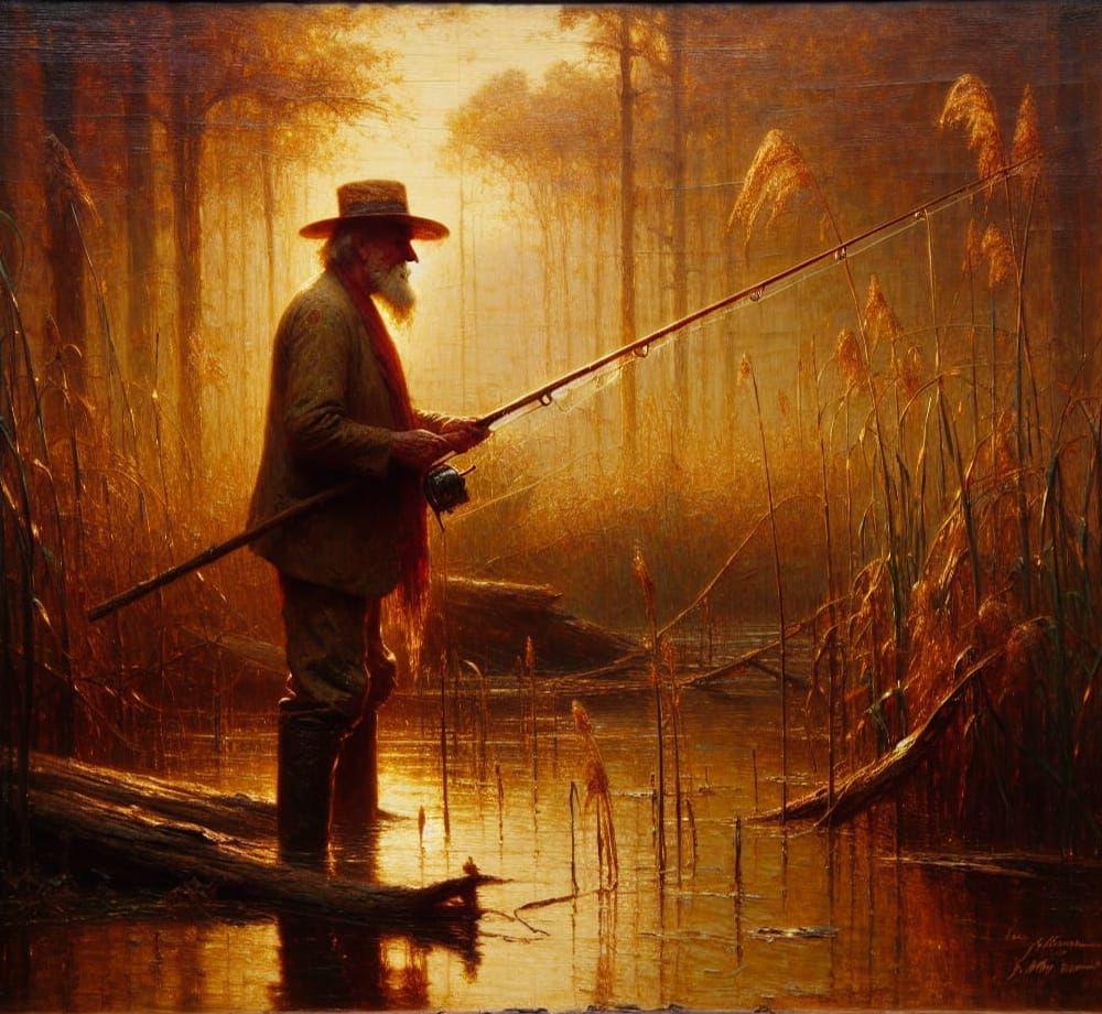 Elderly Fisherman in Golden Light, Pre-1912 Art Style