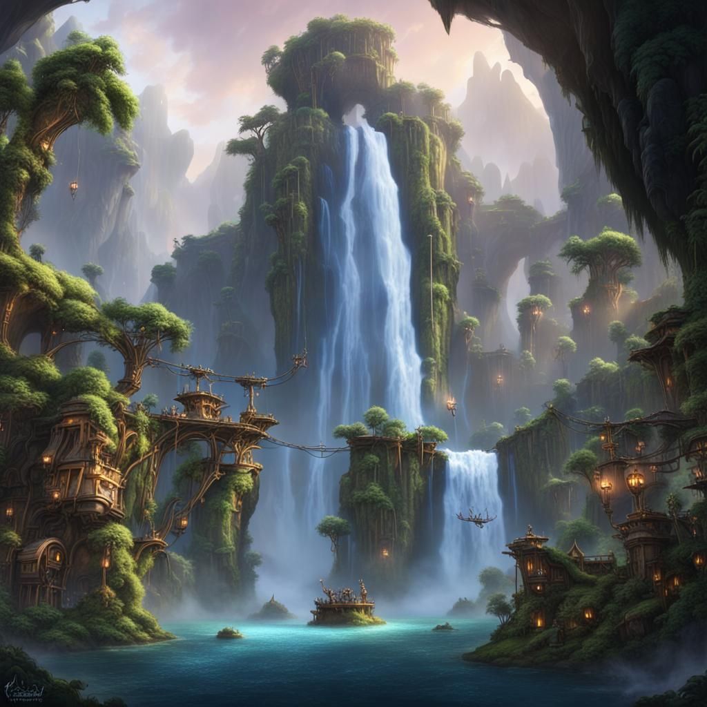 Epic Waterfall in Pandora's Floating Mountains