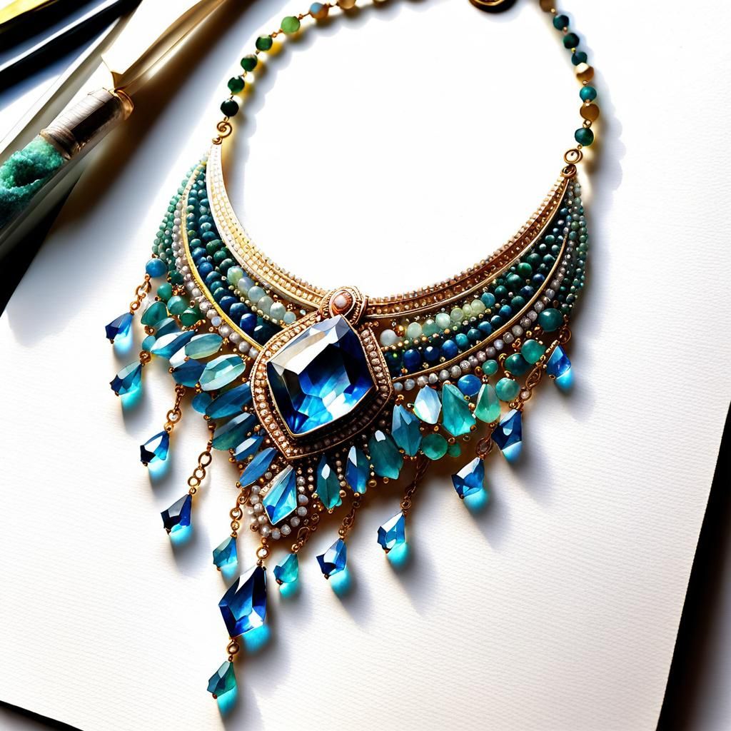 Watercolor Sketch of Seed Beaded Art Jewelry