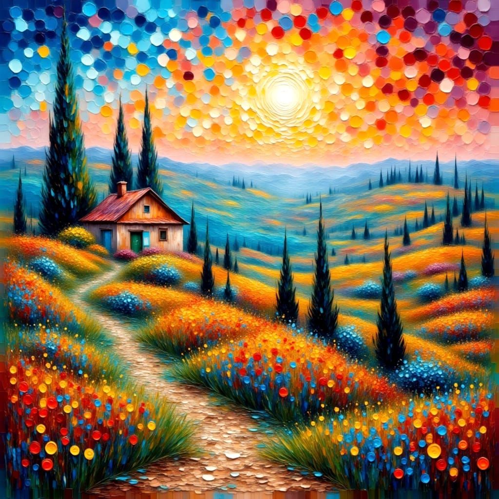 Vibrant Neo-Impressionist Landscape in Oil Paintings