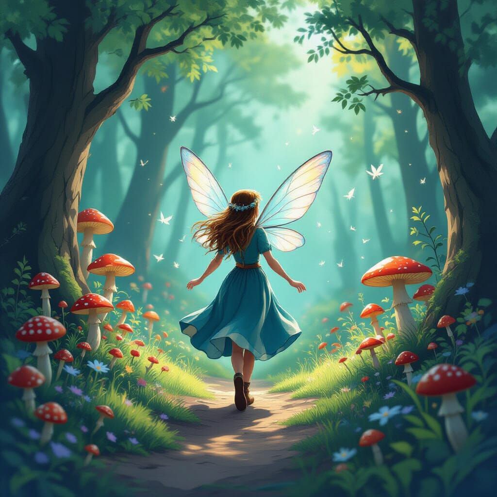 Fairy Girl Flying in Magical Forest by Rackham and Dulac Sty...