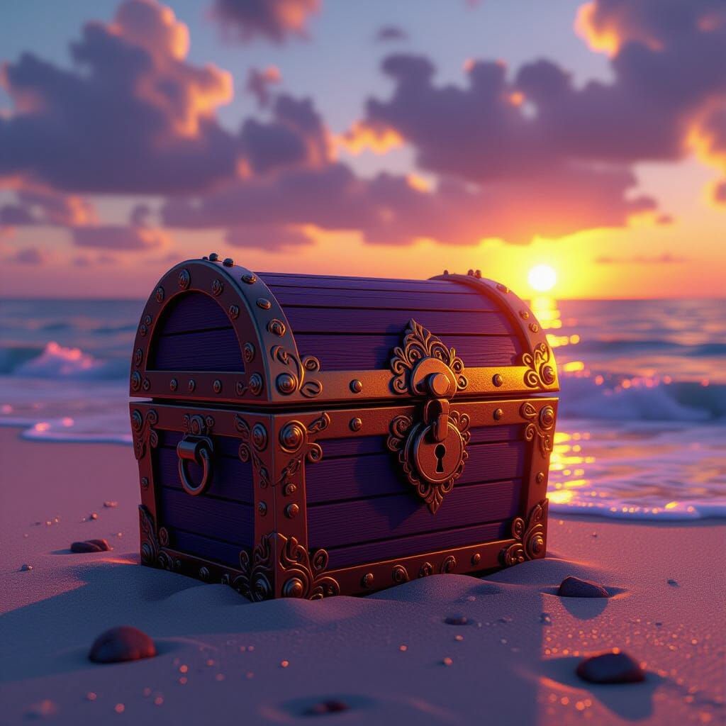 Ornate Treasure Chest at Sunset: Dark Fantasy