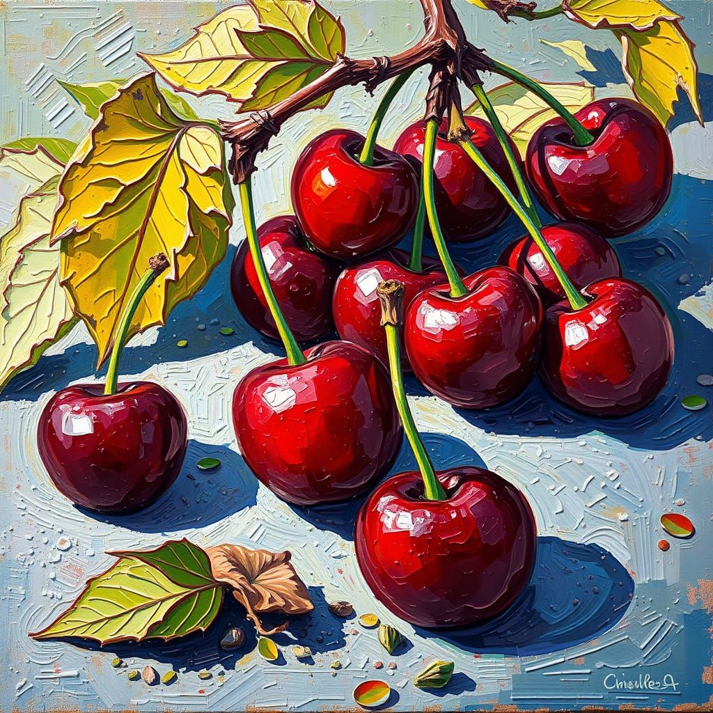 Fallen Cherries in Neo-Impressionist Style