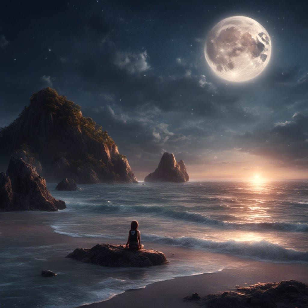 Moonlit Beach Scene in Dreamy Style
