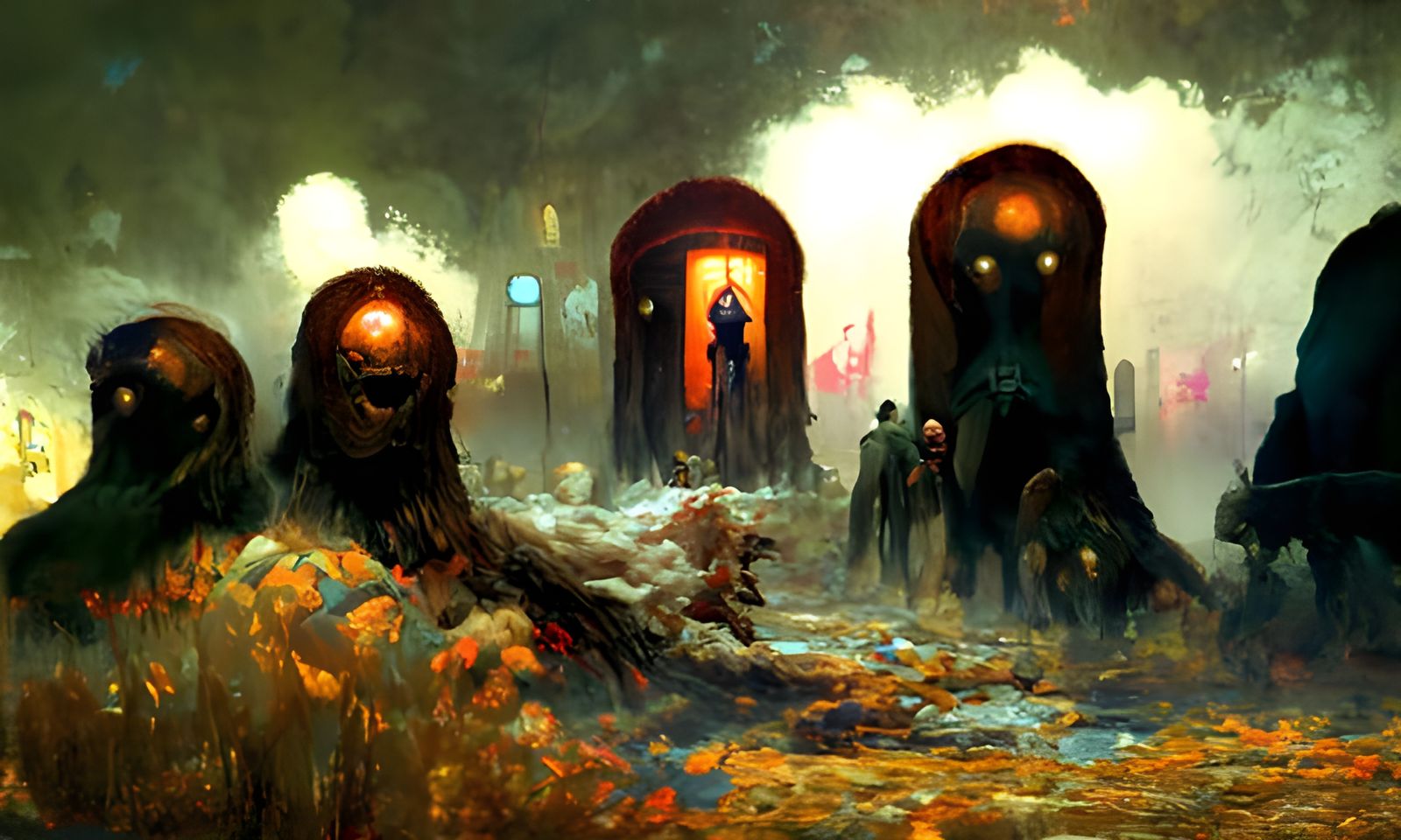 Sinister Crowd of Sinners in Dark Surreal Style