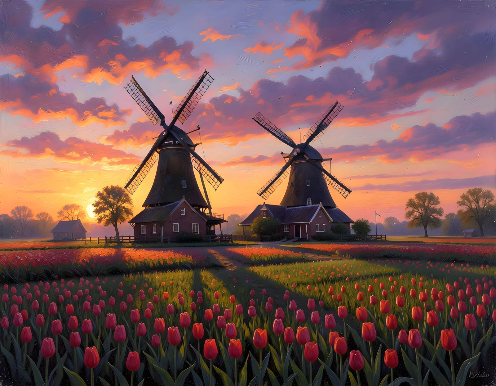 Netherlands At Evening Landscape