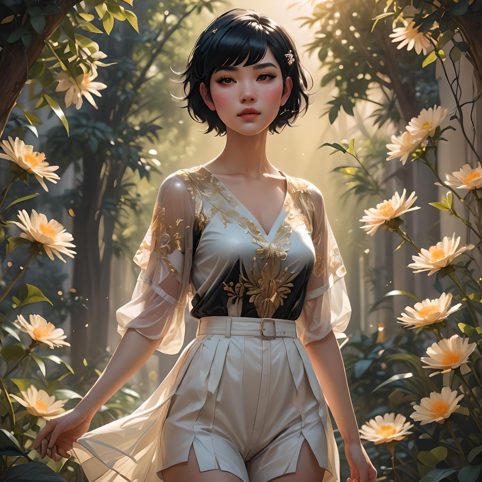 Girl with Pixie Haircut in Dreamy Sunlight