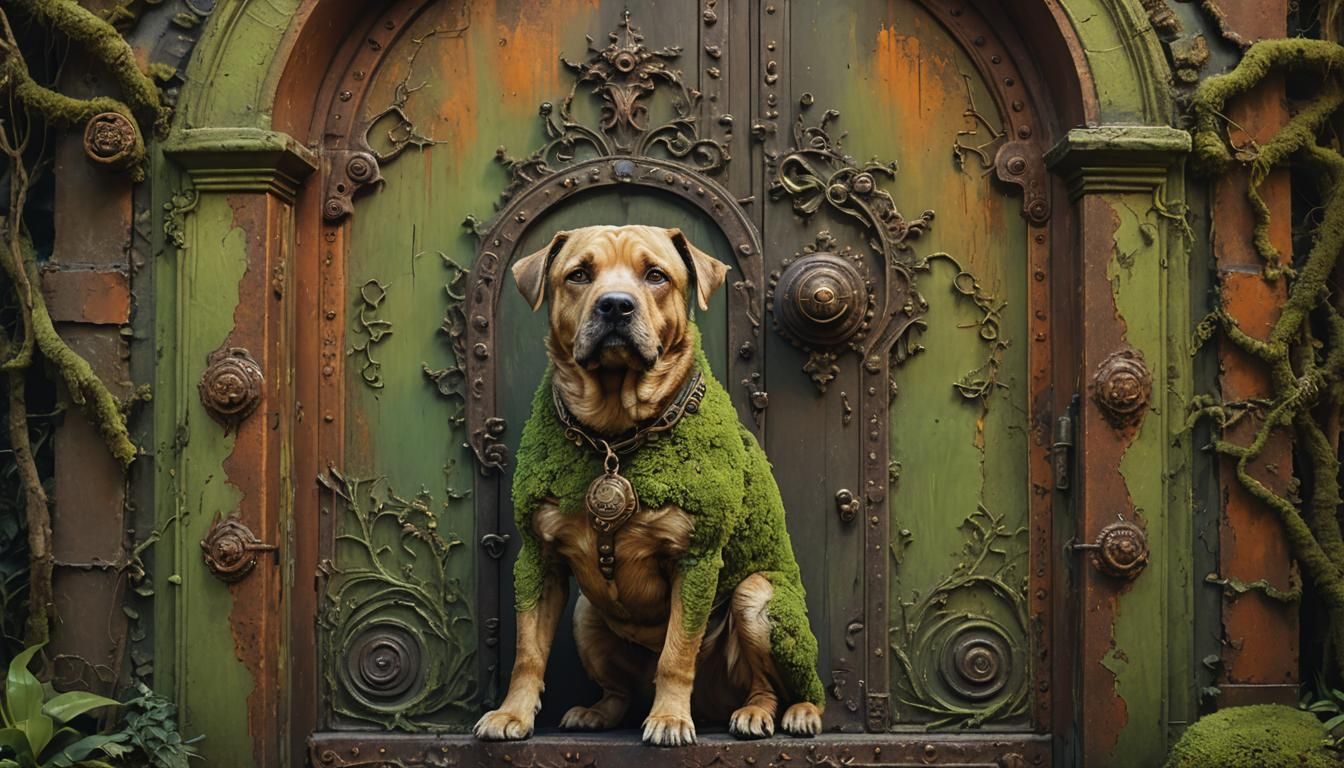 Surreal Royal Guard Dog Dreamy Oil Painting