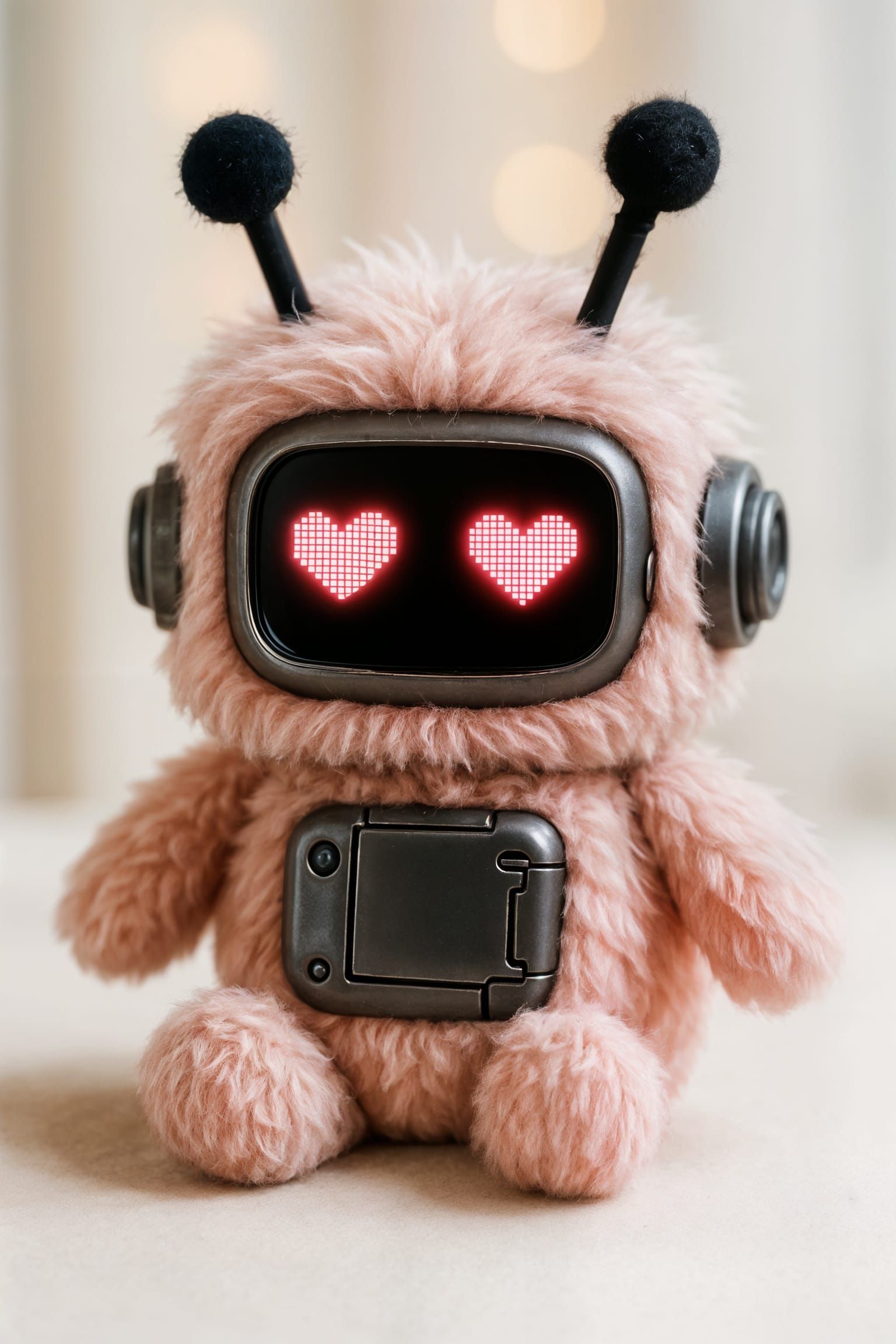 Cute Electronic Plushie Robot with Pink Fur
