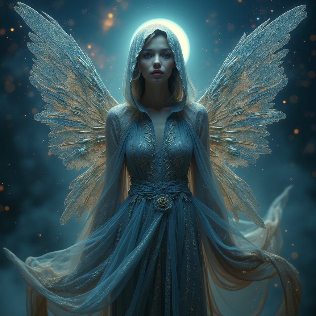 Ethereal Stardust Woman in Biomechanical Style