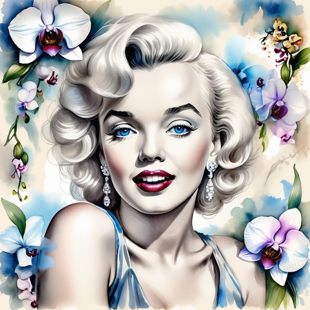 Marilyn Monroe Portrait in Vintage Watercolor Style