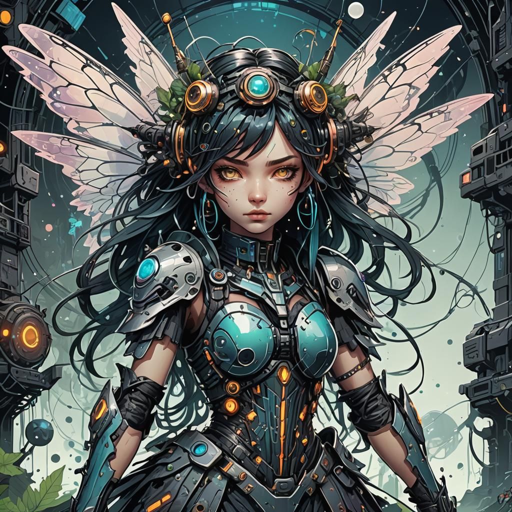 Cybercore Fairy Illustration in Grunge Aesthetic