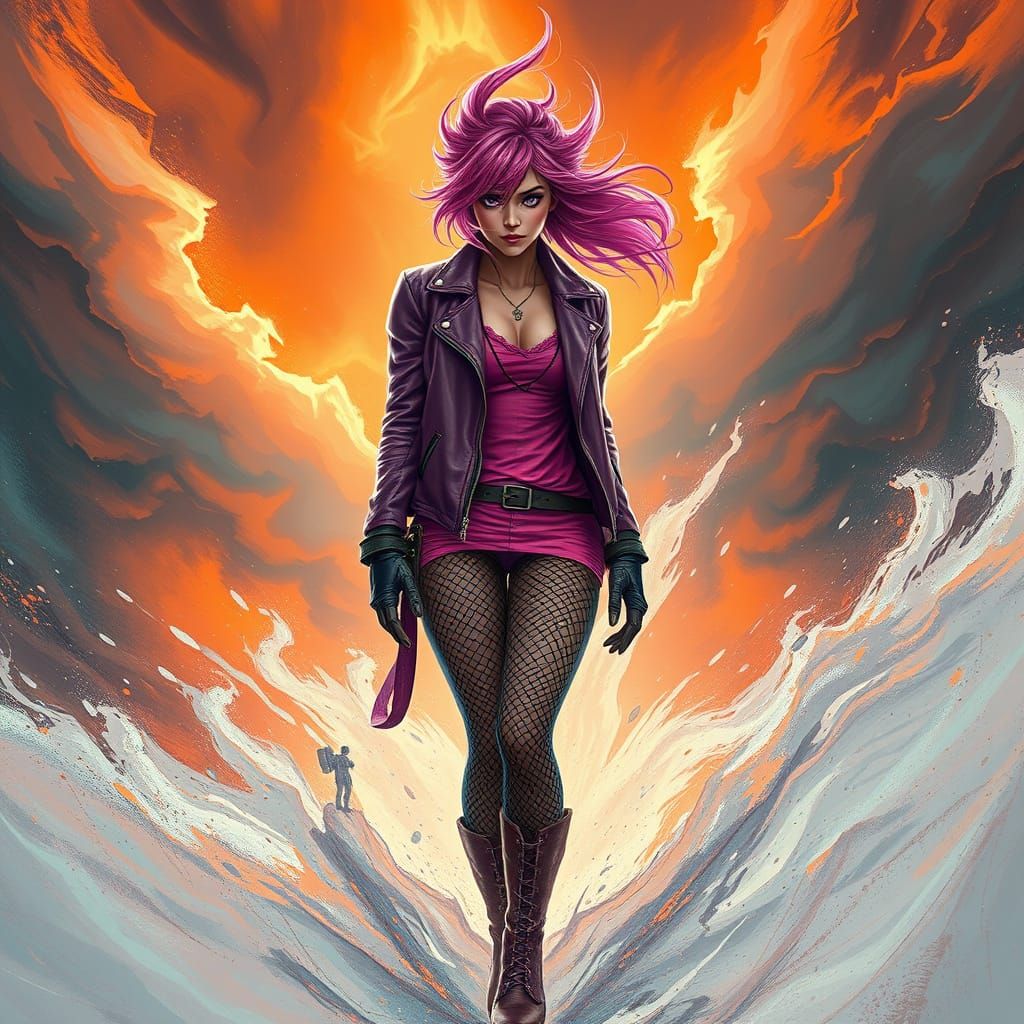 Storm Goddess in Rock Outfit, Vibrant Violet Eyes