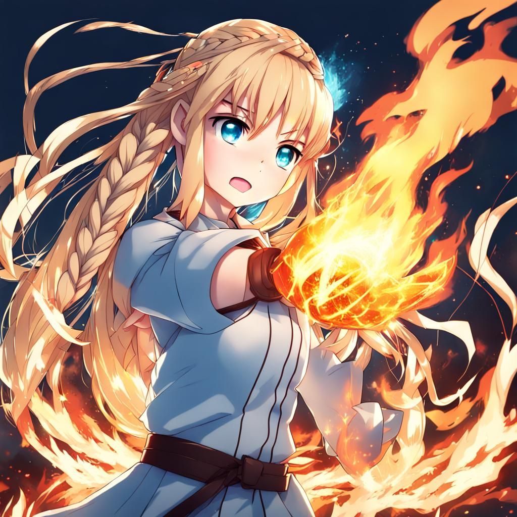 Anime Girl Creates Fire With Her Powers