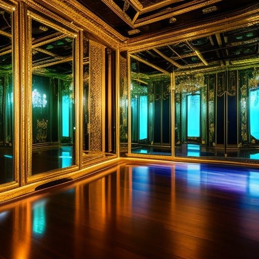 Haunted Hall of Mirrors in Dramatic Lighting