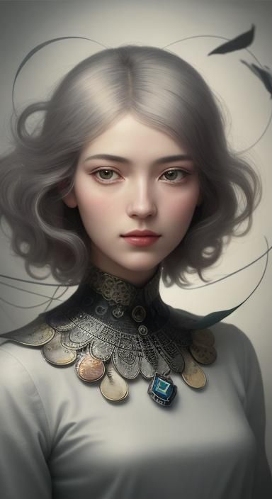 Surreal Woman Portrait with Floating Papers