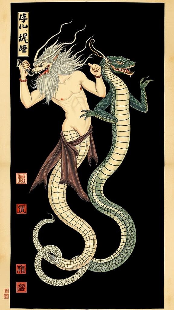 Chinese Mythological Beings Nüwa and Fuxi as Ancient Snakes