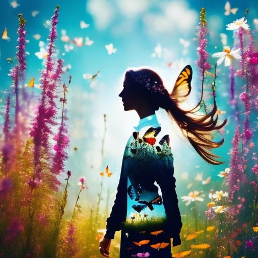 Fairy Silhouette with Butterfly Double Exposure Art