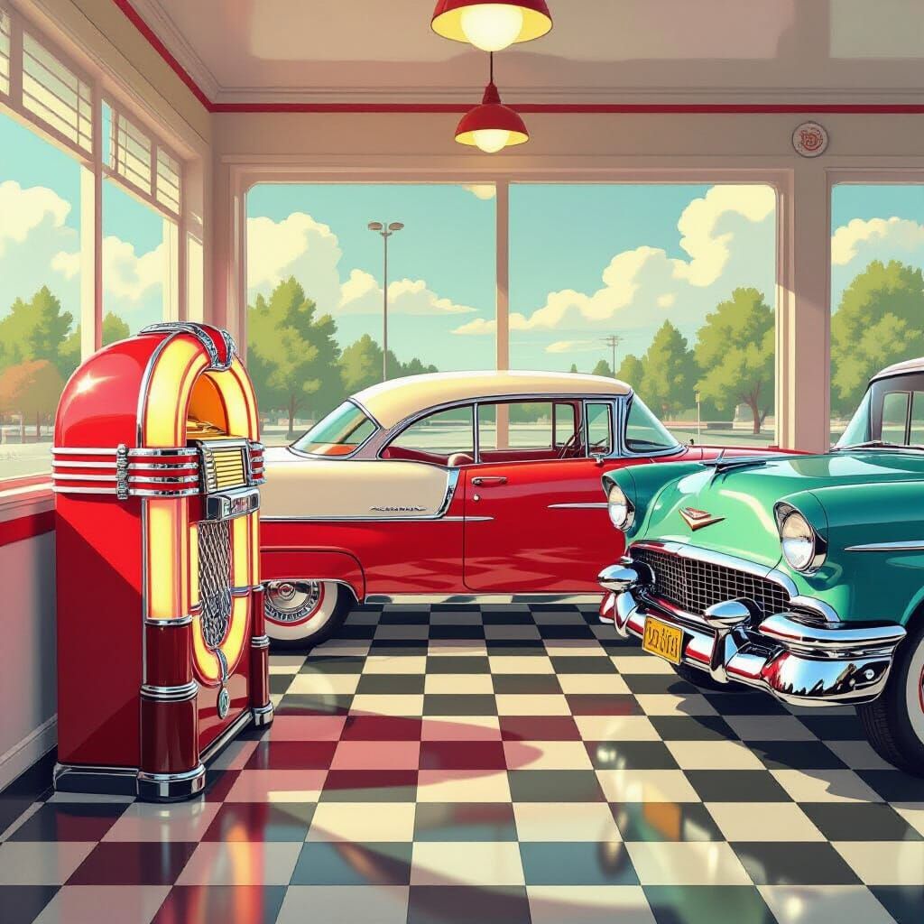 Vintage Diner Scene with Airbrushed Gradients