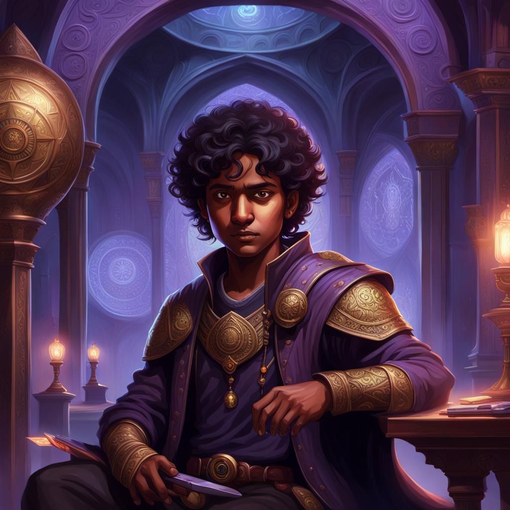 Indian Gamer in Neoclassical Fantasy Room