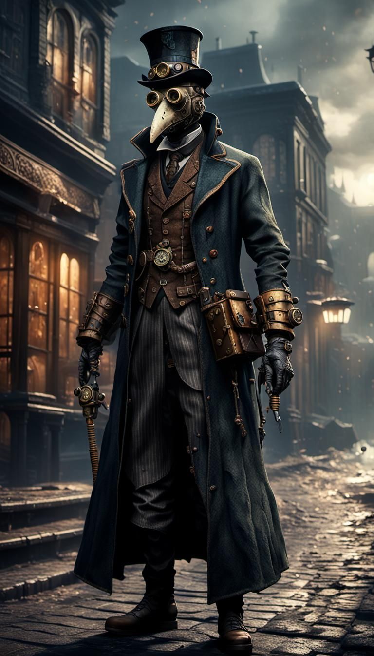 Steampunk Plague Doctor in Dark Fantasy Style