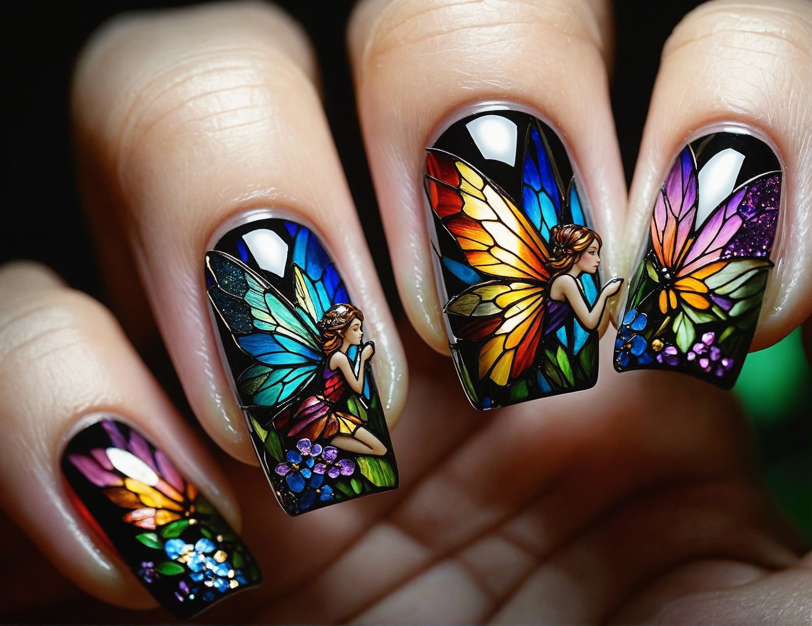 Stained Glass Fairy Portraits on Fingernails