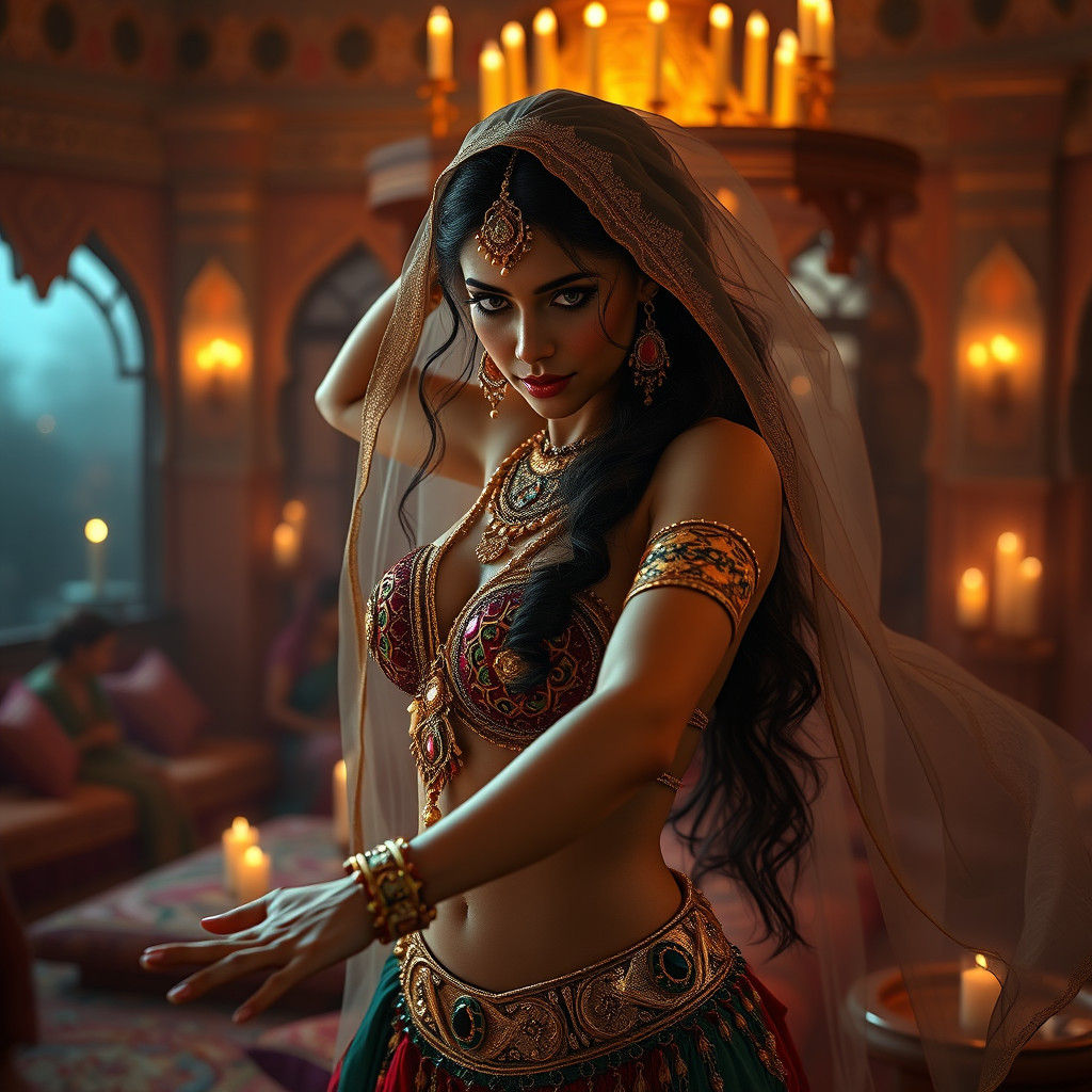 Captivating Belly Dancer in Ornate Middle Eastern Setting