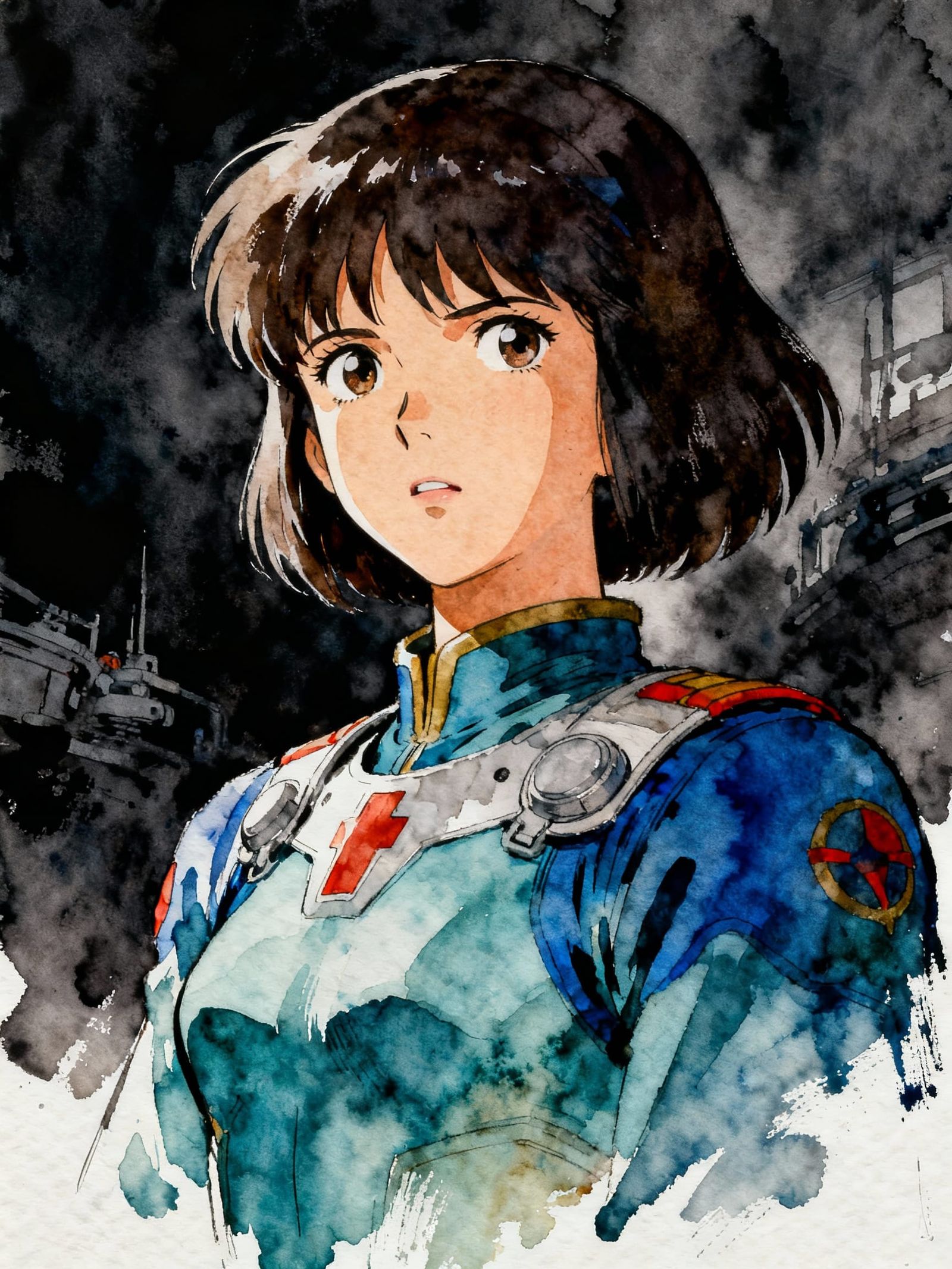 dark comic style, watercolor, hyperdetailed, sublime, detailed, majestic, waist and shoulders portrait, storytelling, we...