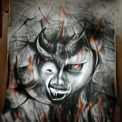 Demonic Face in Charcoal Drawing