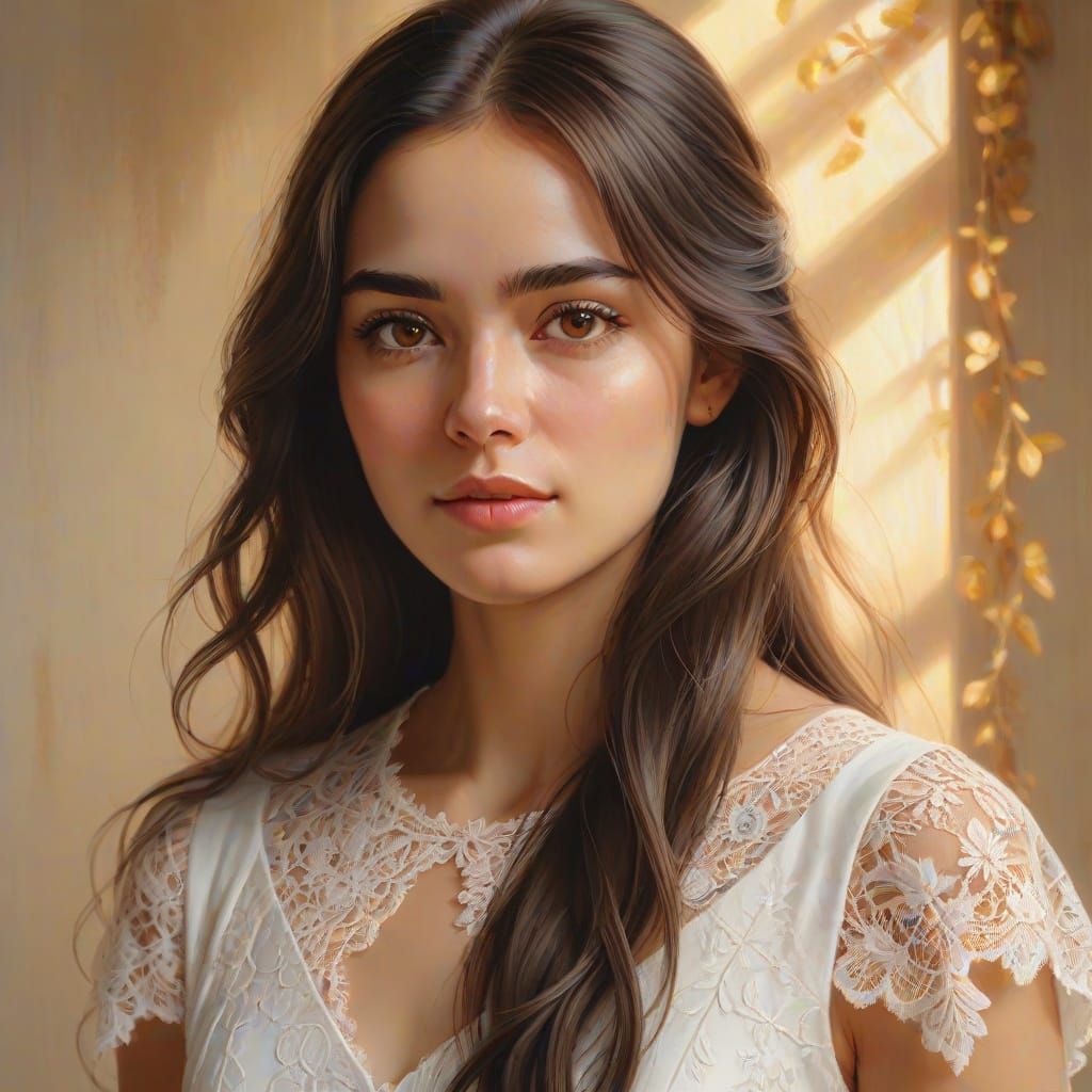 Realistic Portrait of a Beautiful Woman in Oil Painting Styl...